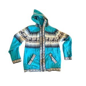 Kactus Artesanias Perivian Nordic Alpaca Wool Hooded Sweater Jacket Full Zip M